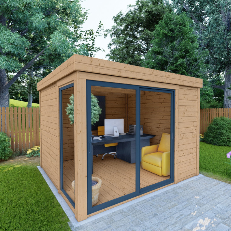 Bureau de jardin traité et teinté 8,88m² madriers 40mm - Gardy Shelter
