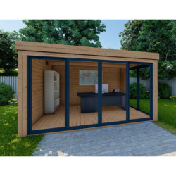 Bureau de jardin traité 11,8m² - madriers 40mm - Gardy Shelter
