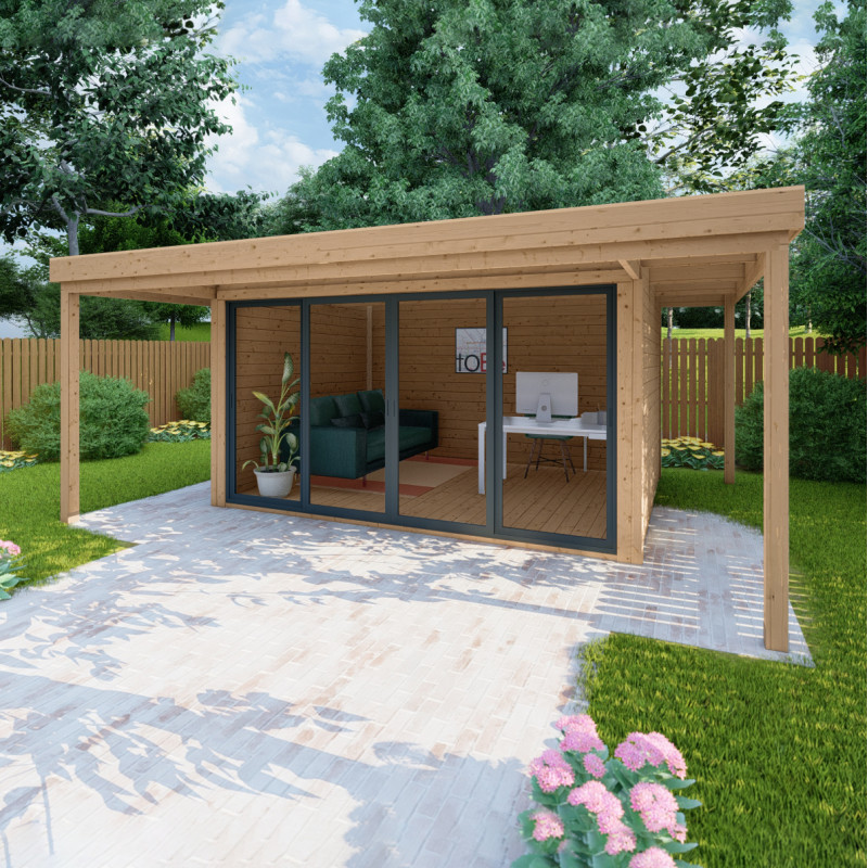 Bureau de jardin traité 16,5m² - madriers 40mm - Gardy Shelter