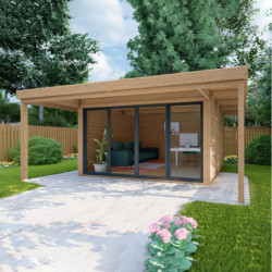 Bureau de jardin traité 16,5m² - madriers 40mm - Gardy Shelter