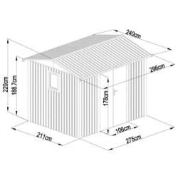 Abri 7,1m² en acier galvanisé 0,4mm Roka avec fixations dalle - X-Métal