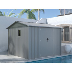 Abri 9m² en acier galvanisé 0,4mm Roka avec fixations dalle - X-Métal