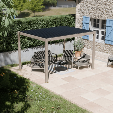 Pergola autoportante alu aspect bois et lames orientable 3x4m Ombrea
