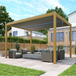 Pergola autoportante en alu aspect bois avec lames orientable 4x3m X-METAL