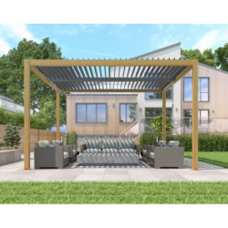 Pergola autoportante en alu aspect bois avec lames orientable 4x3m X-METAL
