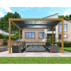 Pergola autoportante en alu aspect bois avec lames orientable 4x3m X-METAL