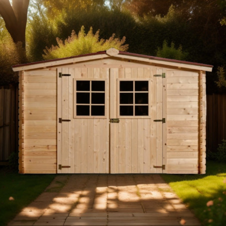 Abri de jardin en bois brut 9,58 avec madriers 28mm - Habrita