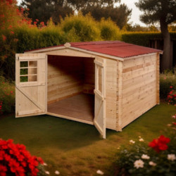 Abri de jardin en bois brut 9,58 avec madriers 28mm - Habrita