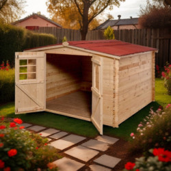 Abri de jardin en bois brut 9,58 avec madriers 28mm - Habrita