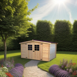 Abri de jardin en bois brut 9,58 avec madriers 28mm - Habrita