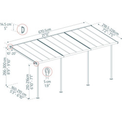 Pergola SIERRA 224x670cm en aluminium et polycarbonate 6mm Canopia