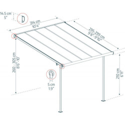 Pergola SIERRA 299x314cm en aluminium et polycarbonate 6mm Palram