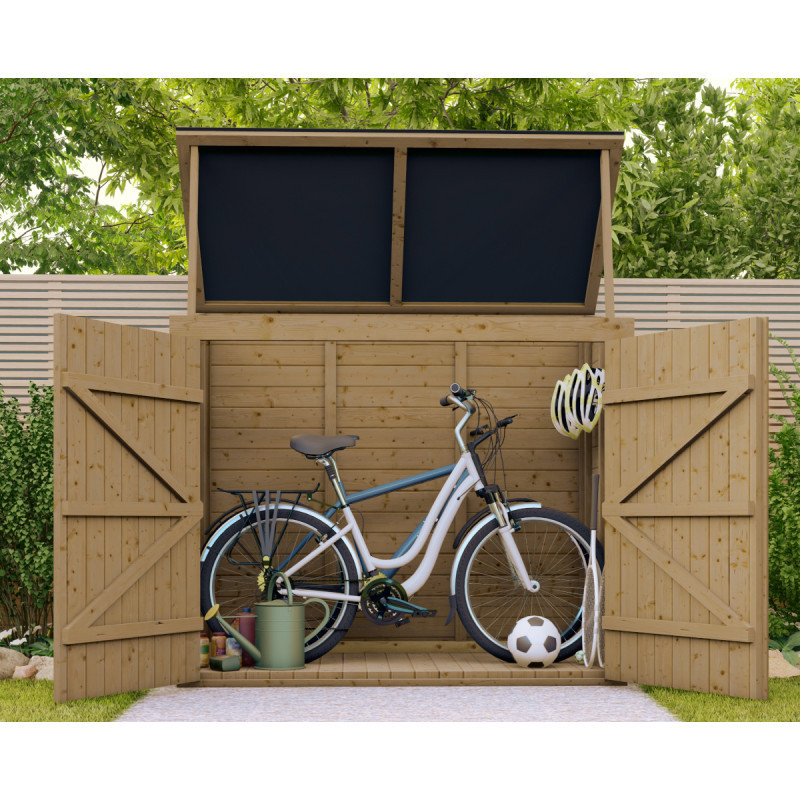 Coffre rangement jardin 2000L bois traité Gardy Shelter couvercle noir