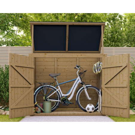 Coffre rangement jardin 2000L bois traité Gardy Shelter couvercle noir