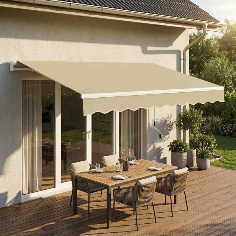 Store de terrasse retractable manuel 3,5x2,5m beige et blanc X-Metal