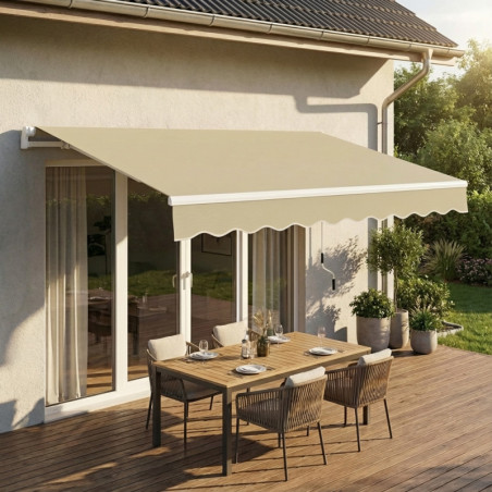 Store de terrasse retractable manuel 3,5x2,5m beige et blanc X-Metal