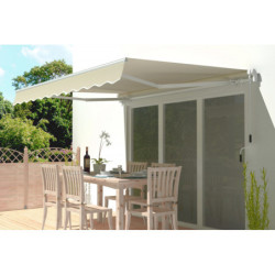 Store de terrasse retractable manuel 3,5x2,5m beige et blanc X-Metal