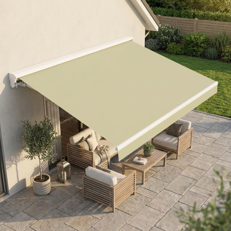 Store demi-coffre retractable manuel 3x2m beige et blanc X-Metal