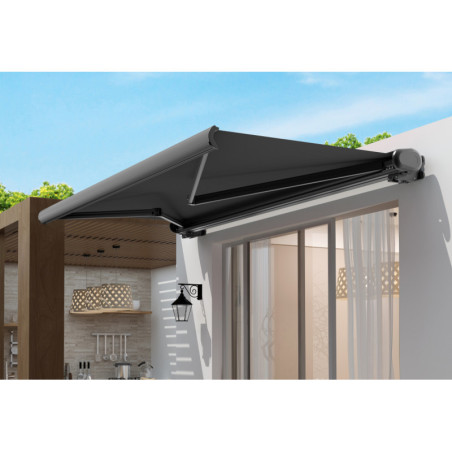 Store électrique retractable 4x3m coffre complet gris foncé X-Metal