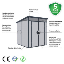 Abri de jardin toit plat polypropylène gris 190x192cm Jôbu