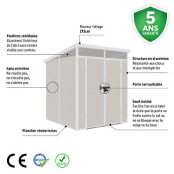 Abri de jardin toit plat polypropylène beige190x192cm Jôbu