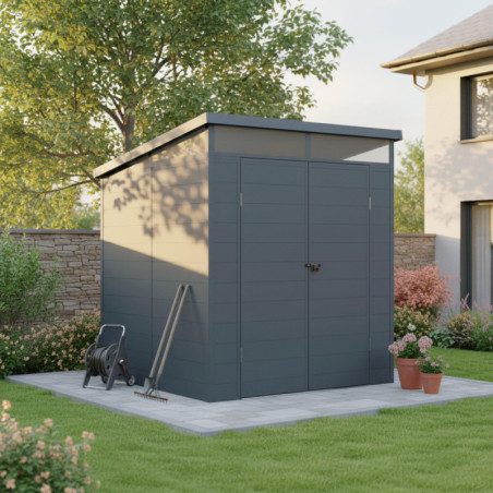 Abri de jardin toit plat polypropylène anthracite 190x192cm Jôbu