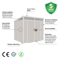 Abri de jardin toit plat polypropylène beige 238x192cm Jôbu