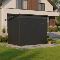 Abri de jardin toit plat polypropylène anthracite 238x192cm Jôbu