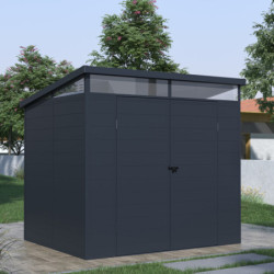 Abri de jardin toit plat polypropylène anthracite 238x192cm Jôbu