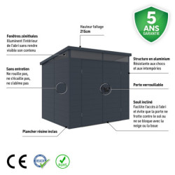 Abri de jardin toit plat polypropylène anthracite 238x192cm Jôbu