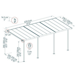 Pergola SIERRA 224x670cm en alu blanc et polycarbonate 6mm Palram