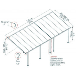 Pergola Feria 300x730cm en aluminium et polycarbonate 8mm Palram