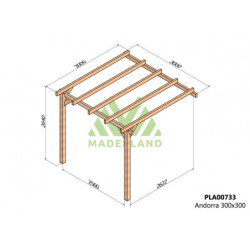 Pergola adossée 300x300cm - bois lamellé-collé - Andorra - Maderland