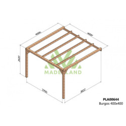 Pergola adossée 400x400cm - bois lamellé-collé - Burgos - Maderland
