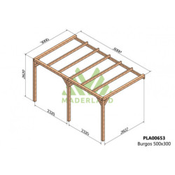 Pergola adossée 500x300cm - bois lamellé-collé - Burgos - Maderland