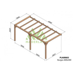 Pergola adossée 600x300cm - bois lamellé-collé - Burgos - Maderland
