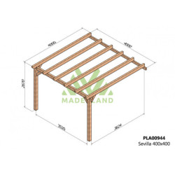 Pergola adossée 400x400cm - bois lamellé-collé - Sevilla - Maderland