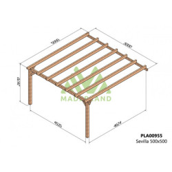 Pergola adossée 500x500cm - bois lamellé-collé - Sevilla - Maderland