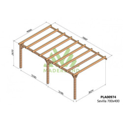Pergola adossée 700x400cm - bois lamellé-collé - Sevilla - Maderland