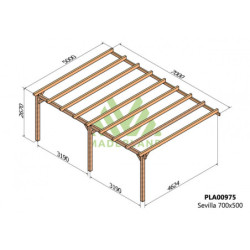 Pergola adossée 700x500cm - bois lamellé-collé - Sevilla - Maderland