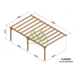 Pergola adossée 800x500cm - bois lamellé-collé - Sevilla - Maderland
