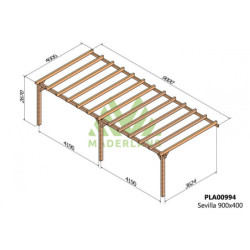 Pergola adossée 900x400cm - bois lamellé-collé - Sevilla - Maderland