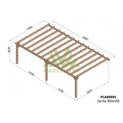 Pergola adossée 900x500cm - bois lamellé-collé - Sevilla - Maderland