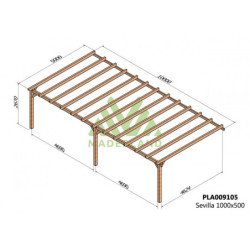 Pergola adossée 1000x500cm - bois lamellé-collé - Sevilla - Maderland