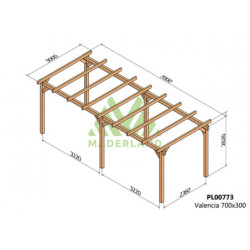 Pergola autoportante 700x300cm - lamellé-collé - Valencia - Maderland