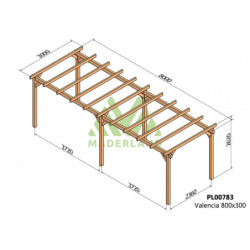 Pergola autoportante 800x300cm - lamellé-collé - Valencia - Maderland