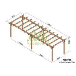 Pergola autoportante 900x300cm - lamellé-collé - Valencia - Maderland