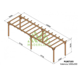 Pergola autoportante 1000x300cm - lamellé-collé - Valencia - Maderland