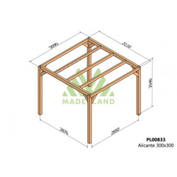 Pergola autoportante 300x300cm - lamellé-collé - Alicante - Maderland