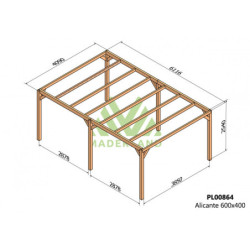 Pergola autoportante 600x400cm - lamellé-collé - Alicante - Maderland